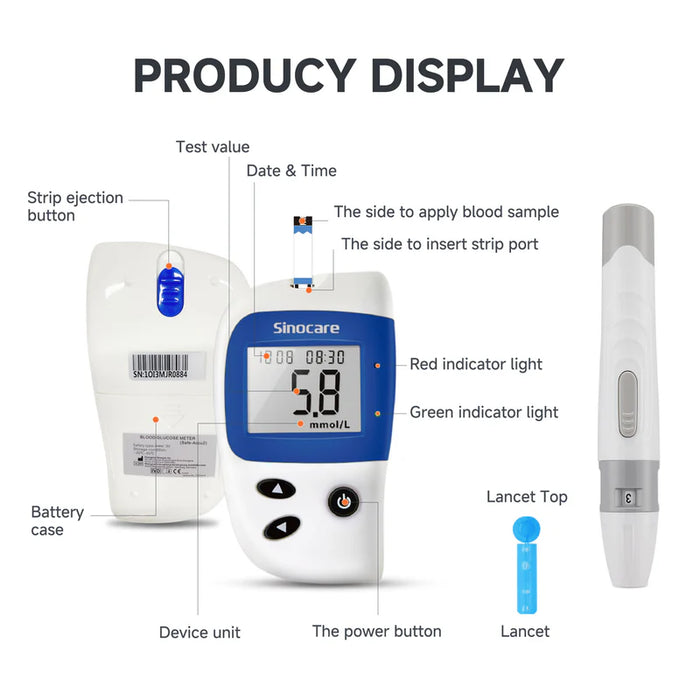 Sinocare Safe Accu 2 Blood Sugar Monitor with Advanced Technology, 200 Memory to Know Value Changes